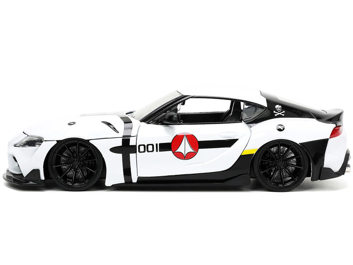 2020 Toyota Supra White and Roy Focker Diecast Figurine "Robotech" "Hollywood Rides" Series 1/24 Diecast Model Car by Jada image 2