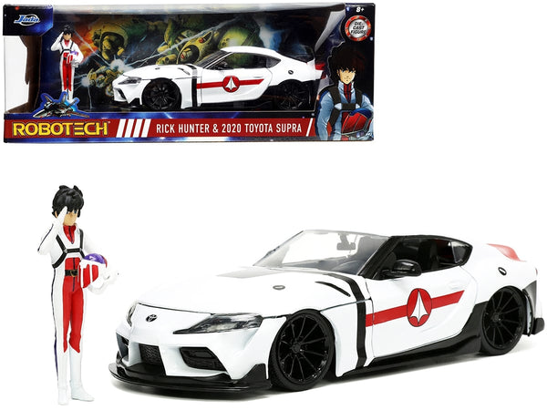 Jada 33685 white 2020 Toyota Supra with Rick Hunter figure, Robotech, 1:24 car-and-figure set
