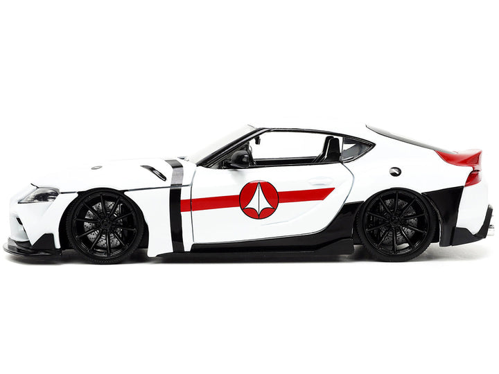 2020 Toyota Supra White and Rick Hunter Diecast Figurine "Robotech" "Hollywood Rides" Series 1/24 Diecast Model Car by Jada image 2