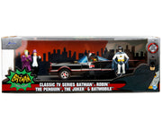 1966 Classic Batmobile with Diecast Batman The Joker The Penguin and Plastic Robin Sitting Inside The Car "Batman" TV Series (1966) "Hollywood Rides" Series 1/24 Diecast Model Car by Jada image 2