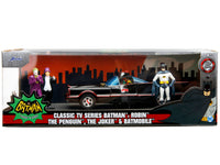 1966 Classic Batmobile with Diecast Batman The Joker The Penguin and Plastic Robin Sitting Inside The Car "Batman" TV Series (1966) "Hollywood Rides" Series 1/24 Diecast Model Car by Jada image 2