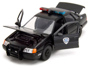 Ford Taurus OCP Matt Black "Detroit Police" and Robocop Diecast Figure 35th Anniversary "Robocop" (1987) Movie "Hollywood Rides" Series 1/24 Diecast Model Car by Jada image 3