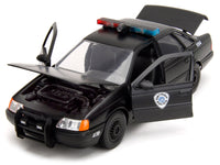 Ford Taurus OCP Matt Black "Detroit Police" and Robocop Diecast Figure 35th Anniversary "Robocop" (1987) Movie "Hollywood Rides" Series 1/24 Diecast Model Car by Jada image 3