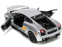Lamborghini Gallardo Superleggera Silver Metallic with Yellow Stripes "Hyper-Spec" Series 1/24 Diecast Model Car by Jada image 2