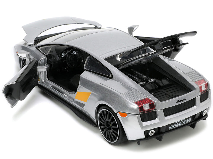 Lamborghini Gallardo Superleggera Silver Metallic with Yellow Stripes "Hyper-Spec" Series 1/24 Diecast Model Car by Jada image 2