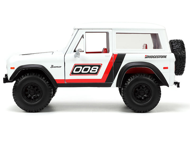 1973 Ford Bronco #008 White with Red and Black Stripes and Red Interior with Extra Wheels "Just Trucks" Series 1/24 Diecast Model Car by Jada image 2
