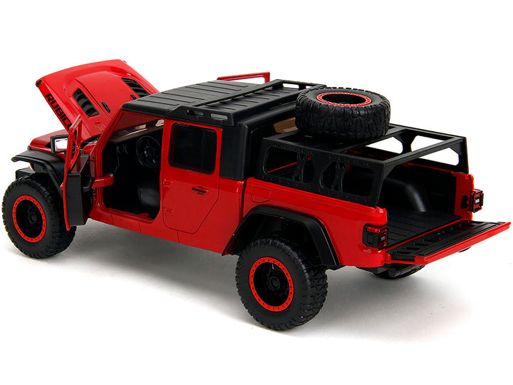 2020 Jeep Gladiator Rubicon Pickup Truck Red with Black Top and Extra Wheels "Just Trucks" Series 1/24 Diecast Model Car by Jada image 2