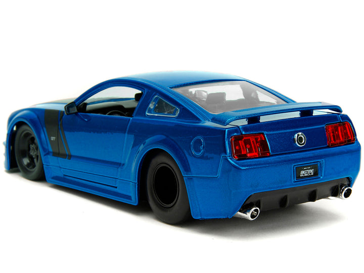2006 Ford Mustang GT Blue Metallic with Matt Black Hood and Stripes "Bigtime Muscle" Series 1/24 Diecast Model Car by Jada image 2