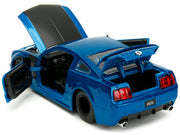 2006 Ford Mustang GT Blue Metallic with Matt Black Hood and Stripes "Bigtime Muscle" Series 1/24 Diecast Model Car by Jada image 3