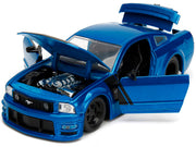 2006 Ford Mustang GT Blue Metallic with Matt Black Hood and Stripes "Bigtime Muscle" Series 1/24 Diecast Model Car by Jada image 4