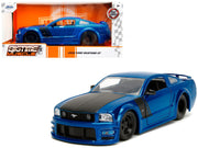 2006 Ford Mustang GT Blue Metallic with Matt Black Hood and Stripes "Bigtime Muscle" Series 1/24 Diecast Model Car by Jada image 5