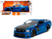 Jada 2006 Ford Mustang GT blue metallic matte black hood stripes 1:24 34195, product image 5