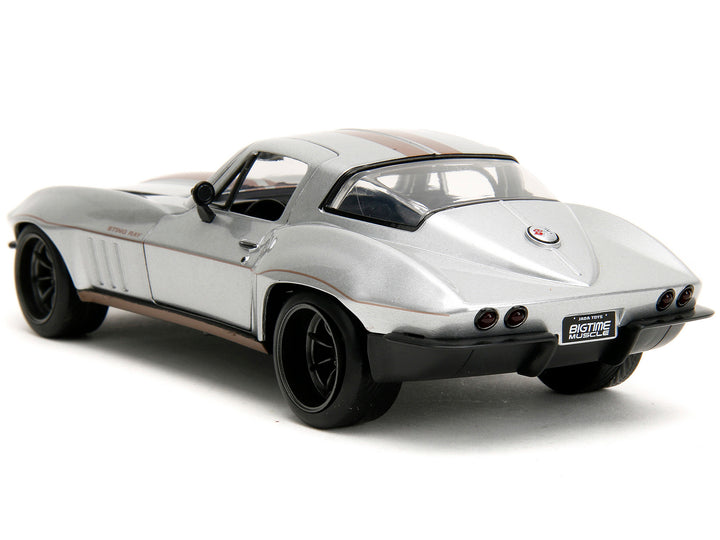 1966 Chevrolet Corvette Silver Metallic with Bronze Stripes "Bigtime Muscle" Series 1/24 Diecast Model Car by Jada image 2