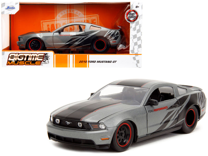 2010 Ford Mustang GT Matt Gray Metallic with Black Graphics and Stripes "Ford Performance" "Bigtime Muscle" Series 1/24 Diecast Model Car by Jada image 2
