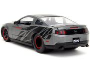 2010 Ford Mustang GT Matt Gray Metallic with Black Graphics and Stripes "Ford Performance" "Bigtime Muscle" Series 1/24 Diecast Model Car by Jada image 3