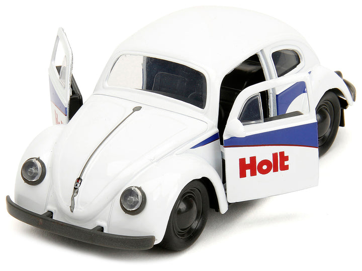 1959 Volkswagen Beetle "Holt" White with Blue Graphics and Boxing Gloves Accessory "Punch Buggy" Series 1/32 Diecast Model Car by Jada image 2