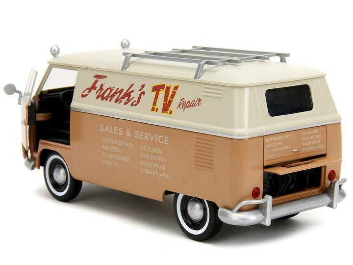 Volkswagen Bus "WheelJack" Tan and Beige "Frank's TV Repair" and Transformers Logo Diecast Statue "Transformers: Rise of the Beasts" (2023) Movie "Hollywood Rides" Series 1/24 Diecast Model Car by Jada image 2