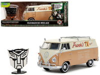 Volkswagen Bus "WheelJack" Tan and Beige "Frank's TV Repair" and Transformers Logo Diecast Statue "Transformers: Rise of the Beasts" (2023) Movie "Hollywood Rides" Series 1/24 Diecast Model Car by Jada image 5
