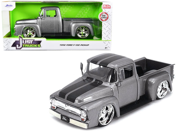 Gray 1956 Ford F-100 with black stripes, 1:24, pickup and Just Trucks box — Jada 34308