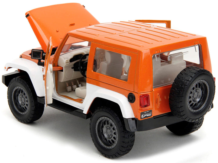 2007 Jeep Wrangler Orange Metallic and White and Orange M&M Diecast Figure "M&M's" "Hollywood Rides" Series 1/24 Diecast Model Car by Jada image 2
