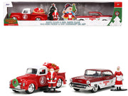 1941 Ford Pickup Truck Red and White "Santa's Workshop" and 1957 Chevrolet Bel Air Red Metallic and White "Express 25" with Mr. and Mrs. Santa Claus Diecast Figures "Holiday Rides" Series 1/32 Diecast Model Cars by Jada image 3