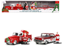 1941 Ford Pickup Truck Red and White "Santa's Workshop" and 1957 Chevrolet Bel Air Red Metallic and White "Express 25" with Mr. and Mrs. Santa Claus Diecast Figures "Holiday Rides" Series 1/32 Diecast Model Cars by Jada image 3