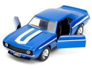 1969 Chevrolet Camaro Blue Metallic with White Stripes "2 Fast 2 Furious" (2003) Movie "Fast & Furious" Series 1/32 Diecast Model Car by Jada image 2