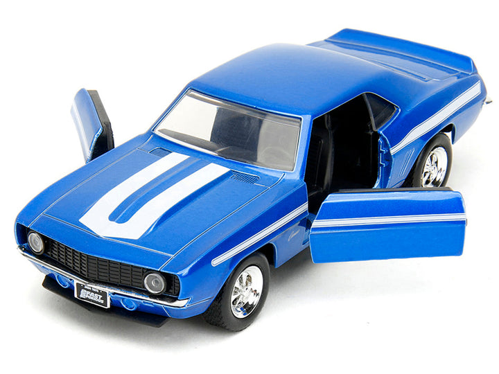 1969 Chevrolet Camaro Blue Metallic with White Stripes "2 Fast 2 Furious" (2003) Movie "Fast & Furious" Series 1/32 Diecast Model Car by Jada image 2