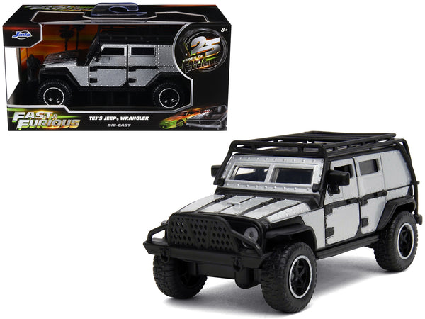Tej's Jeep Wrangler Custom Silver Metallic with Black Top and Roof Rack "Furious 7" (2015) Movie "25 Years of Fast & Furious" Series 1/32 Diecast Model Car by Jada