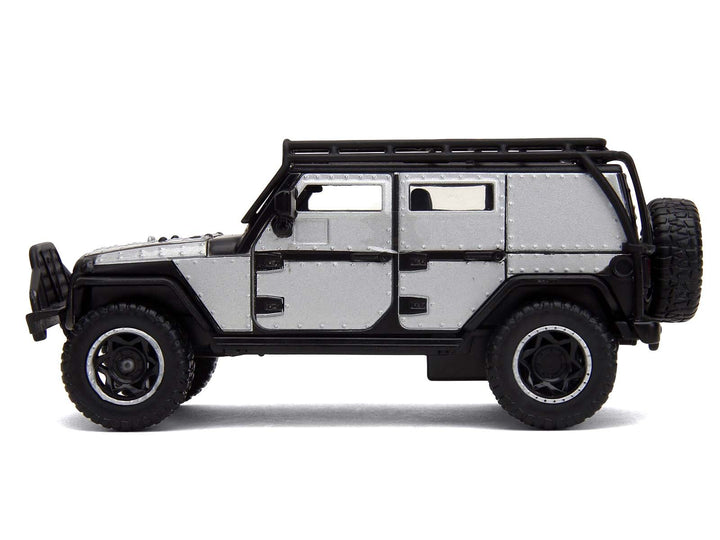Tej's Jeep Wrangler Custom Silver Metallic with Black Top and Roof Rack "Furious 7" (2015) Movie "25 Years of Fast & Furious" Series 1/32 Diecast Model Car by Jada image 2