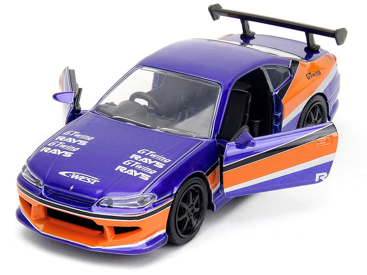 2001 Nissan Silvia S15 RHD (Right Hand Drive) Blue Metallic with Graphics "The Fast and the Furious: Tokyo Drift" (2006) Movie "Fast & Furious" Series 1/32 Diecast Car Model by Jada image 2