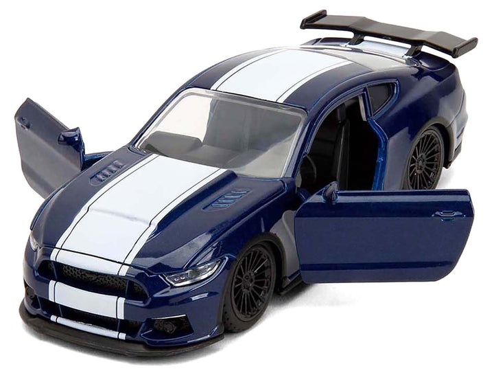 2016 Ford Mustang GT Dark Blue Metallic with White Stripe "F9" (2021) Movie "Fast & Furious" Series 1/32 Diecast Model Car by Jada image 2