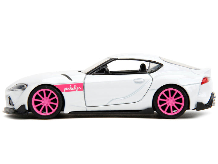 2020 Toyota Supra White Metallic with Pink Wheels "Pink Slips" Series 1/32 Diecast Model Car by Jada image 2