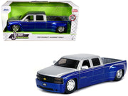 1999 Chevrolet Silverado Dually Pickup Truck Blue Metallic and Silver with Stock Wheels "Just Trucks" Series 1/24 Diecast Model Car by Jada image 2