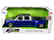 1999 Chevrolet Silverado Dually Pickup Truck Blue Metallic and Silver with Stock Wheels "Just Trucks" Series 1/24 Diecast Model Car by Jada image 3