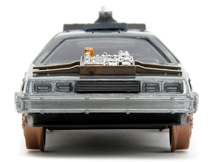 DeLorean DMC (Time Machine) Brushed Metal Train Wheel Version "Back to the Future Part III" (1990) Movie "Hollywood Rides" Series 1/32 Diecast Model Car by Jada image 2