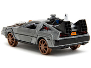 DeLorean DMC (Time Machine) Brushed Metal Train Wheel Version "Back to the Future Part III" (1990) Movie "Hollywood Rides" Series 1/32 Diecast Model Car by Jada image 3