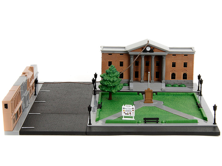 Hill Valley Courthouse Diorama with Black Pickup Truck and Delorean "Back to the Future" (1985) Movie "Nano Scene" Series Model by Jada image 2