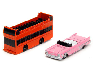 Jada 34807 Hollywood 100 Walk of Fame Nano Scene with pink convertible and double-decker bus
