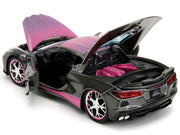 2020 Chevrolet Corvette Stingray Gray Metallic with Pink Carbon Hood and Top "Pink Slips" Series 1/24 Diecast Model Car by Jada image 2
