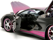 2020 Chevrolet Corvette Stingray Gray Metallic with Pink Carbon Hood and Top "Pink Slips" Series 1/24 Diecast Model Car by Jada image 4
