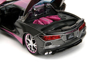 2020 Chevrolet Corvette Stingray Gray Metallic with Pink Carbon Hood and Top "Pink Slips" Series 1/24 Diecast Model Car by Jada image 5