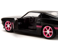 1969 Ford Mustang Black Metallic with Pink Stripes and Wheels "Pink Slips" Series 1/32 Diecast Model Car by Jada image 3