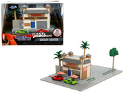Toretto Cafe Diorama with Mitsubishi Eclipse Green and Ford F-150 SVT Lightning Red "Fast and Furious" "Nano Scene" Series Model by Jada image 5