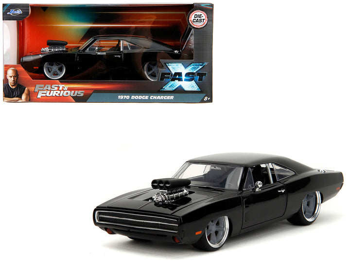 Black 1970 Dodge Charger R/T, Fast X, 1:24, whole car and Fast X box — Jada 34918