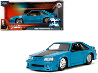 1989 Ford Mustang GT Blue with Black Hood Stripes "Fast & Furious" Series 1/24 Diecast Model Car by Jada image 3