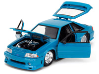 1989 Ford Mustang GT Blue with Black Hood Stripes "Fast & Furious" Series 1/24 Diecast Model Car by Jada image 4