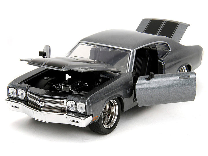 1970 Chevrolet Chevelle SS Gray Metallic with Black Stripes "Fast & Furious" (2009) Movie "Fast & Furious 25th Anniversary" Series 1/24 Diecast Model Car by Jada image 2