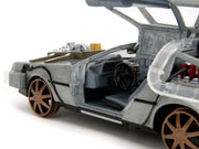 DeLorean Brushed Metal Time Machine (Train Wheel Version) with Lights "Back to the Future Part III" (1990) Movie "Hollywood Rides" Series 1/24 Diecast Model Car by Jada image 3