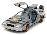 DeLorean Brushed Metal Time Machine (Train Wheel Version) with Lights "Back to the Future Part III" (1990) Movie "Hollywood Rides" Series 1/24 Diecast Model Car by Jada image 4